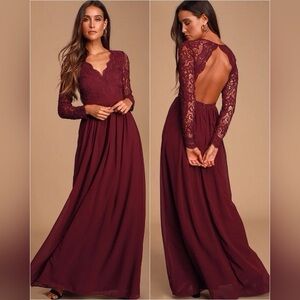 Lulus Awaken My Love Backless Lace Burgundy Maxi Dress